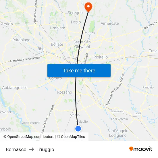 Bornasco to Triuggio map