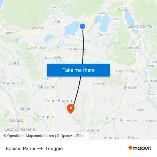 Bosisio Parini to Triuggio map