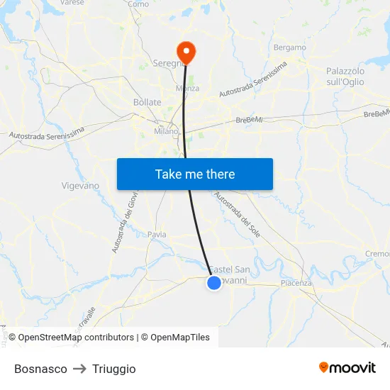 Bosnasco to Triuggio map