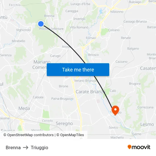 Brenna to Triuggio map