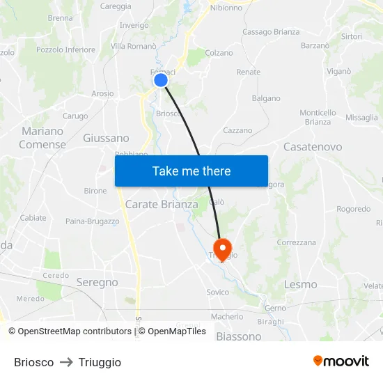 Briosco to Triuggio map