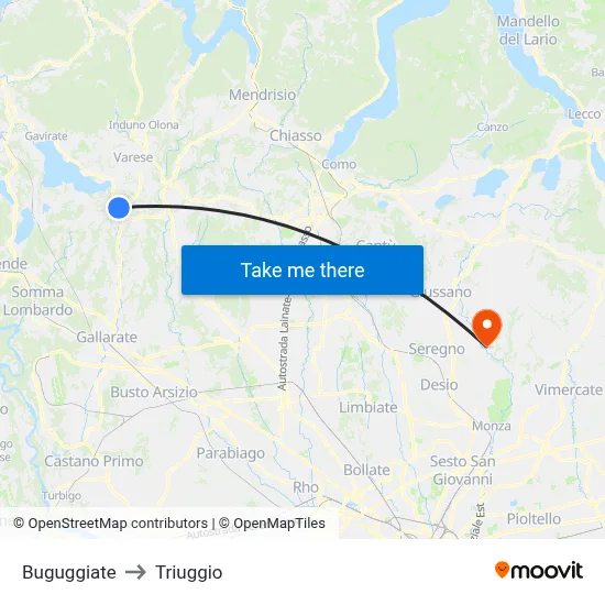 Buguggiate to Triuggio map