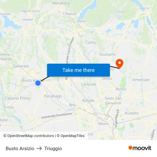 Busto Arsizio to Triuggio map