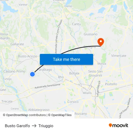 Busto Garolfo to Triuggio map