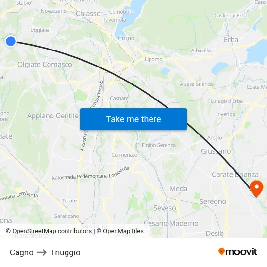 Cagno to Triuggio map