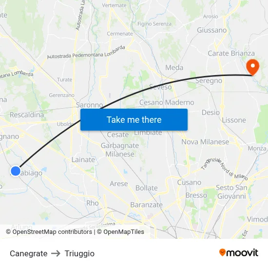 Canegrate to Triuggio map