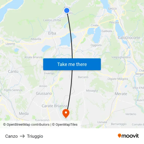 Canzo to Triuggio map