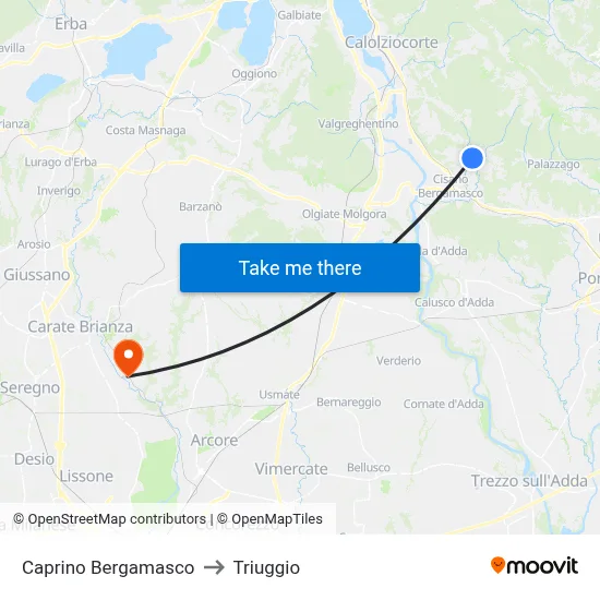 Caprino Bergamasco to Triuggio map