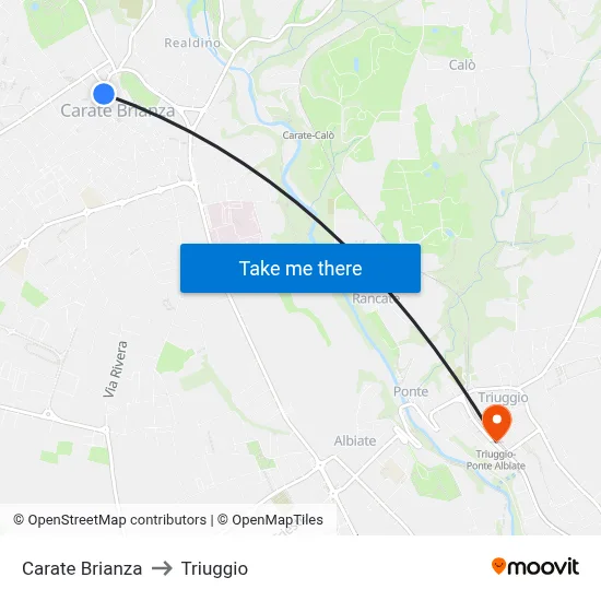 Carate Brianza to Triuggio map