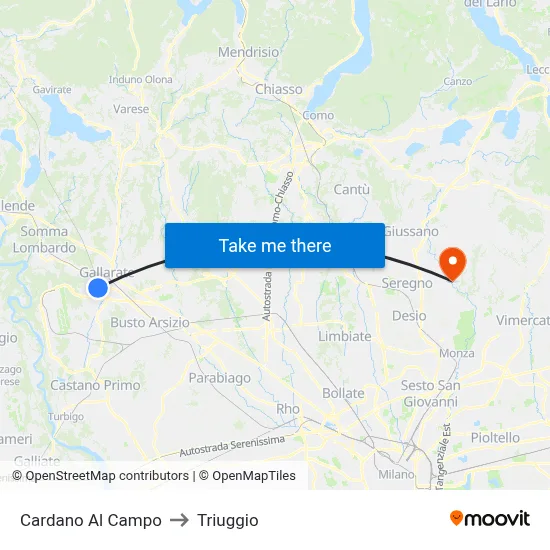 Cardano Al Campo to Triuggio map