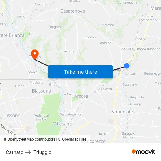 Carnate to Triuggio map