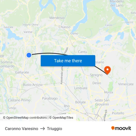 Caronno Varesino to Triuggio map