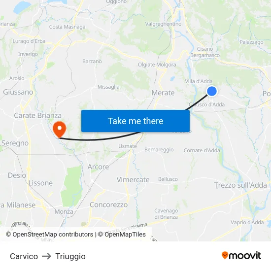 Carvico to Triuggio map