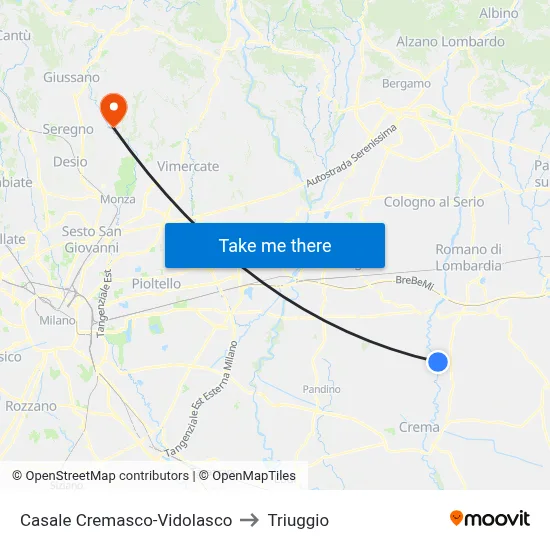 Casale Cremasco-Vidolasco to Triuggio map