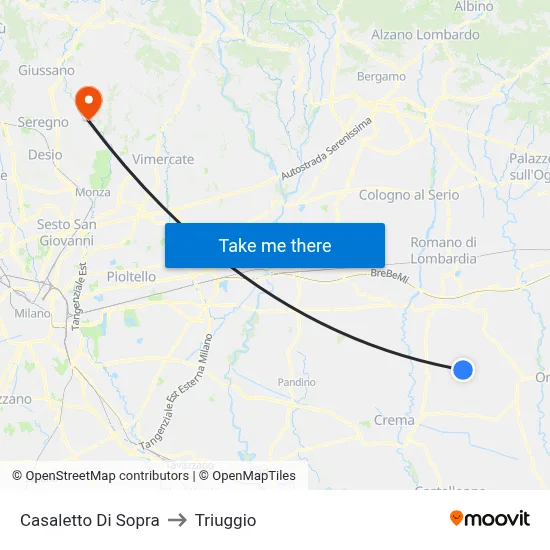 Casaletto di Sopra to Triuggio map