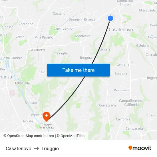 Casatenovo to Triuggio map