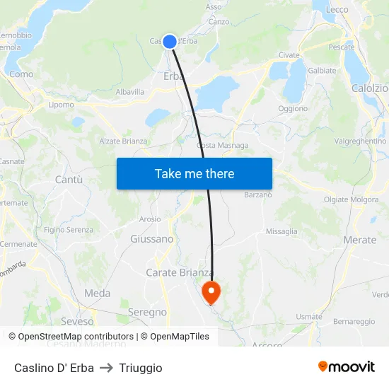 Caslino d'Erba to Triuggio map