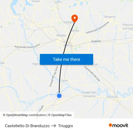 Castelletto Di Branduzzo to Triuggio map