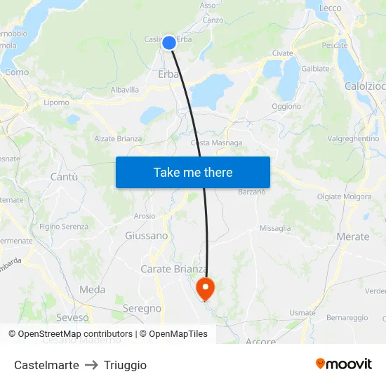 Castelmarte to Triuggio map