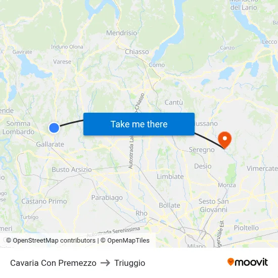 Cavaria Con Premezzo to Triuggio map