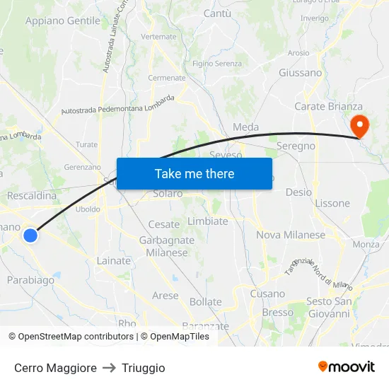Cerro Maggiore to Triuggio map