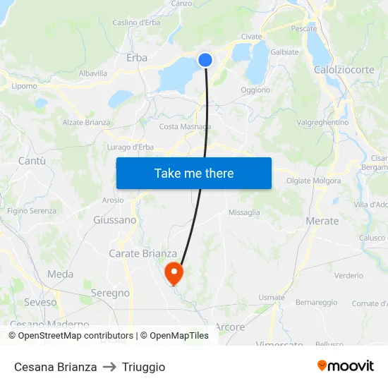 Cesana Brianza to Triuggio map