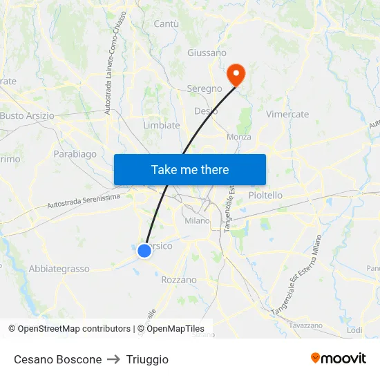 Cesano Boscone to Triuggio map