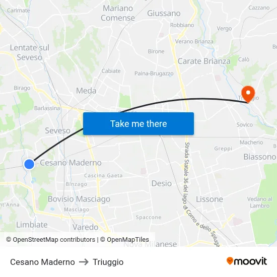 Cesano Maderno to Triuggio map