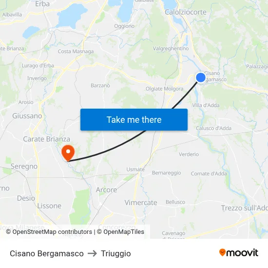 Cisano Bergamasco to Triuggio map