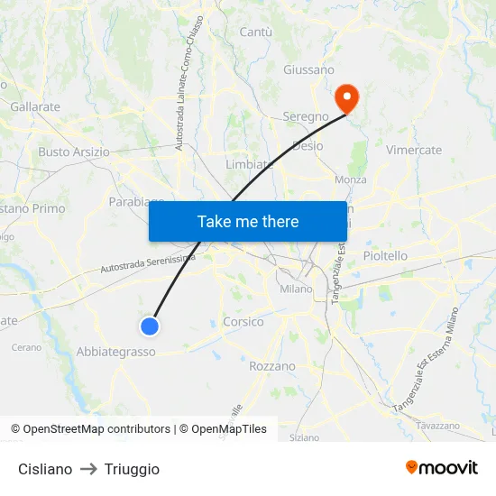 Cisliano to Triuggio map