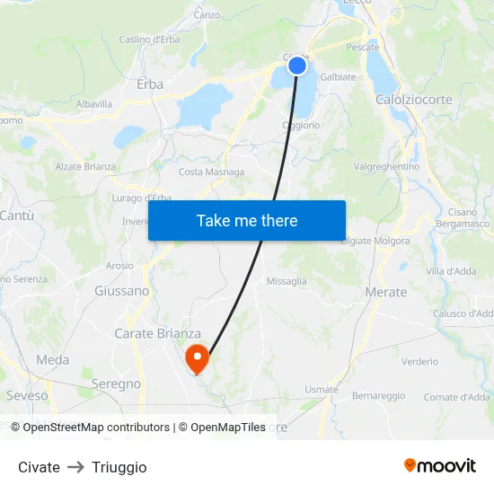 Civate to Triuggio map
