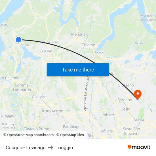 Cocquio-Trevisago to Triuggio map