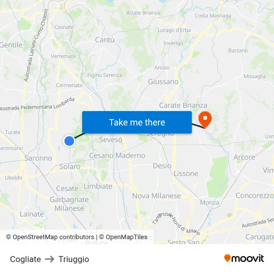 Cogliate to Triuggio map