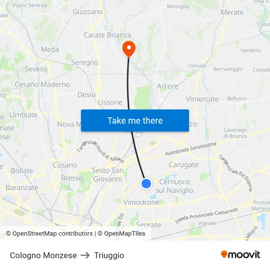 Cologno Monzese to Triuggio map