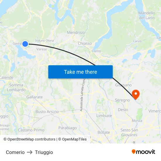 Comerio to Triuggio map