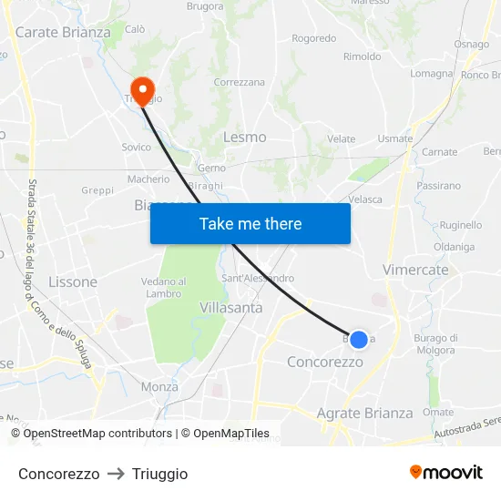 Concorezzo to Triuggio map