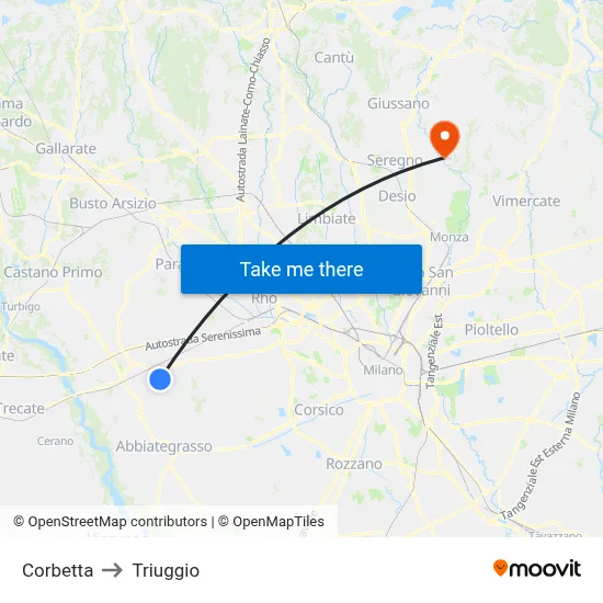 Corbetta to Triuggio map