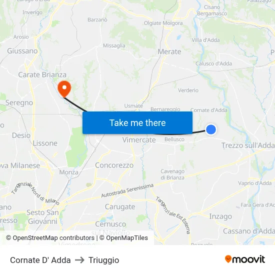Cornate d'Adda to Triuggio map