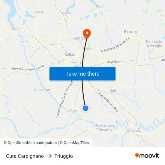 Cura Carpignano to Triuggio map