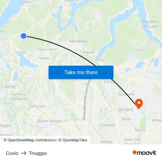 Cuvio to Triuggio map