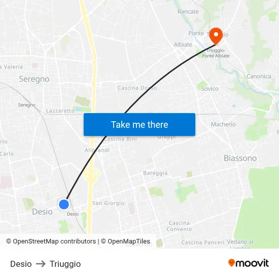 Desio to Triuggio map