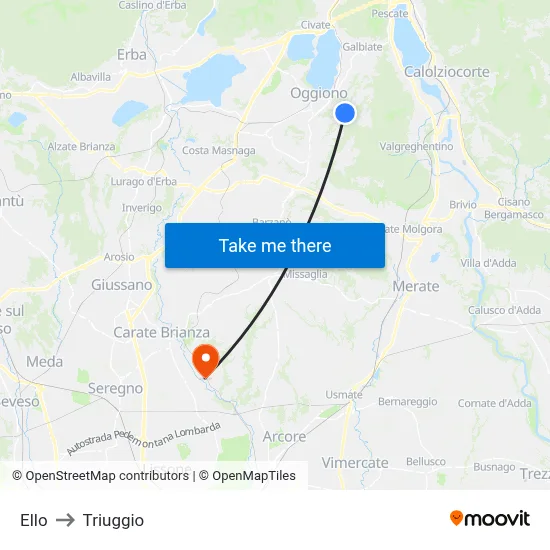 Ello to Triuggio map