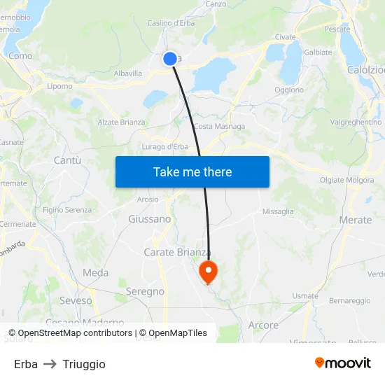 Erba to Triuggio map