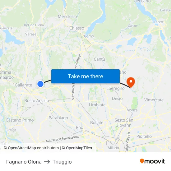 Fagnano Olona to Triuggio map