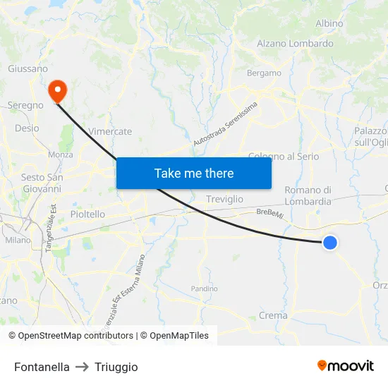Fontanella to Triuggio map