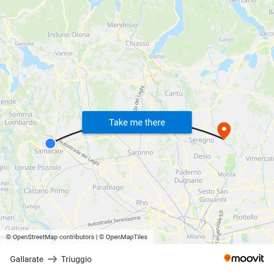 Gallarate to Triuggio map