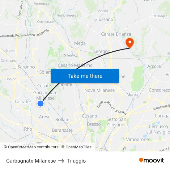 Garbagnate Milanese to Triuggio map