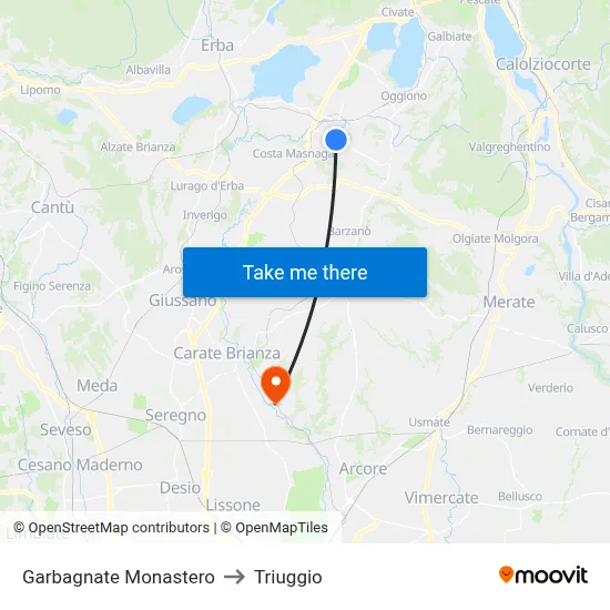 Garbagnate Monastero to Triuggio map