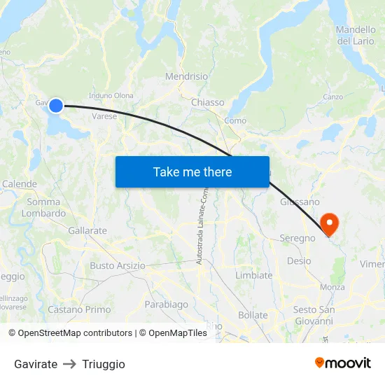 Gavirate to Triuggio map
