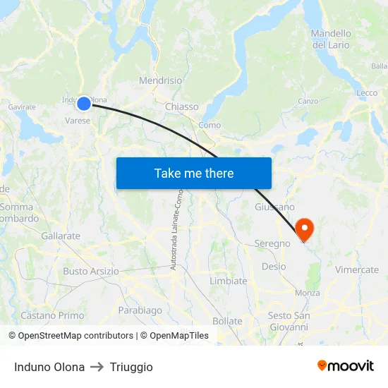 Induno Olona to Triuggio map